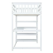 Euroco Wood Twin Loft Bed with Desk and Shelves, White