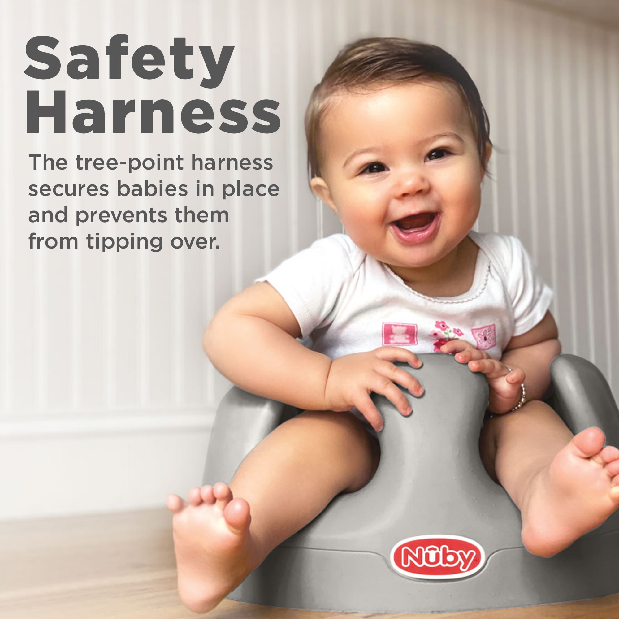 Nuby My Baby Seat, Foam Booster Seat with 3-Point Harness, Gray