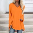 thumbnail image 2 of Arlun Womens Plus Size Long Sleeve T Shirts Plain Color V-Neck Basic Tee Tops Loose Comfort Fit Soft Lightweight Base Layer Outfits for Daily Wear Orange XXL, 2 of 5