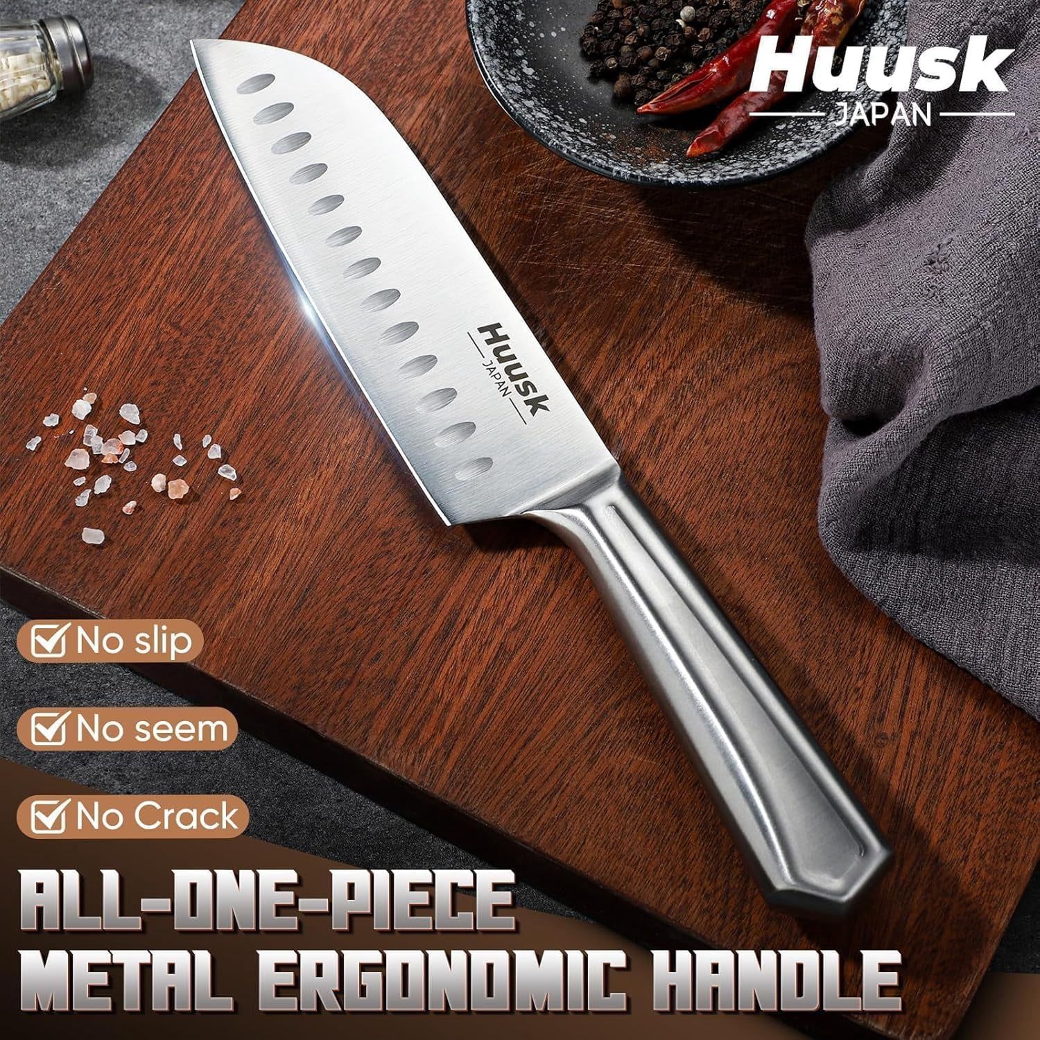 Huusk Kitchen Knife Block Set - 14 Pieces Kitchen Knife Set with Built-in Sharpener, Stainless Steel Knife Set with Ergonomic Handle, Professional Knives Set Festival Gift for Men and Women