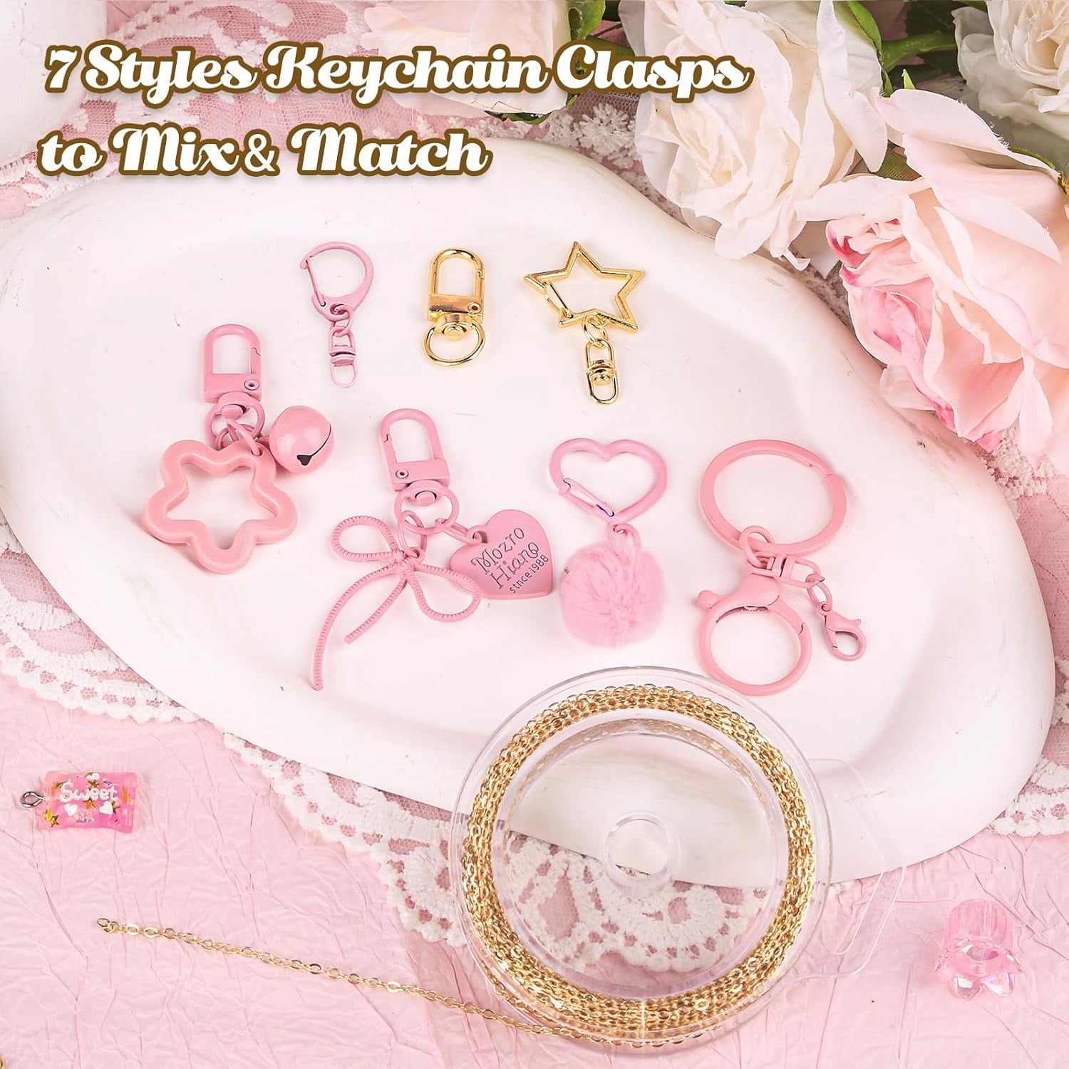 249 Pcs Keychain Making Kit — Includes 15 Keychain Clips, 16.4 Feet Chains, 100 Charms, Beading Accessories, Jewelry Pliers — DIY Bag Charms & Jewelry Craft Kit Supplies