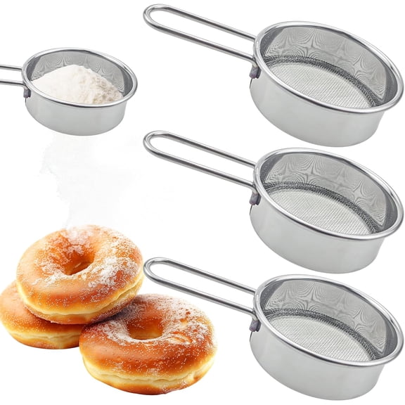 3 PACK Fine Mesh Sieve 1/2 Flour Sifter Stainless Steel Vintage Sifter for Baking Small Sifter for Rapid Screening for Flour, Sugar, Powder, Spices, Bakers' Dusting Sieve