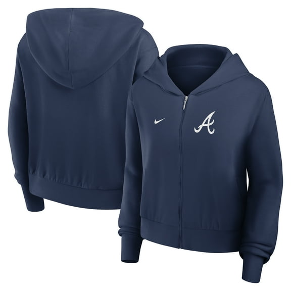 Women's Nike Navy Atlanta Braves Cropped Chill Full-Zip Hoodie