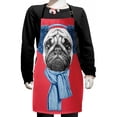 thumbnail image 1 of Pug Kids Apron, Detailed Dog Drawing with Scarf Earmuffs on Dark Coral Background Animal Fun, Boys Girls Apron Bib with Adjustable Ties for Cooking Baking Painting, Dark Coral Turquoise, by Ambesonne, 1 of 2