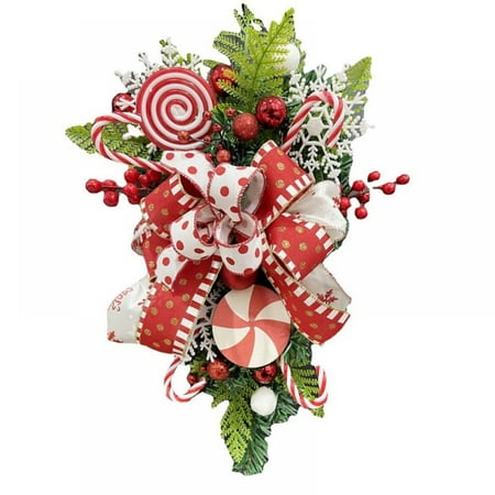 

19.69 Red Candy Cane Christmas Wreath Christmas Faux Wreath With Foam Candy Christmas Decoration Christmas Wreath Pendant