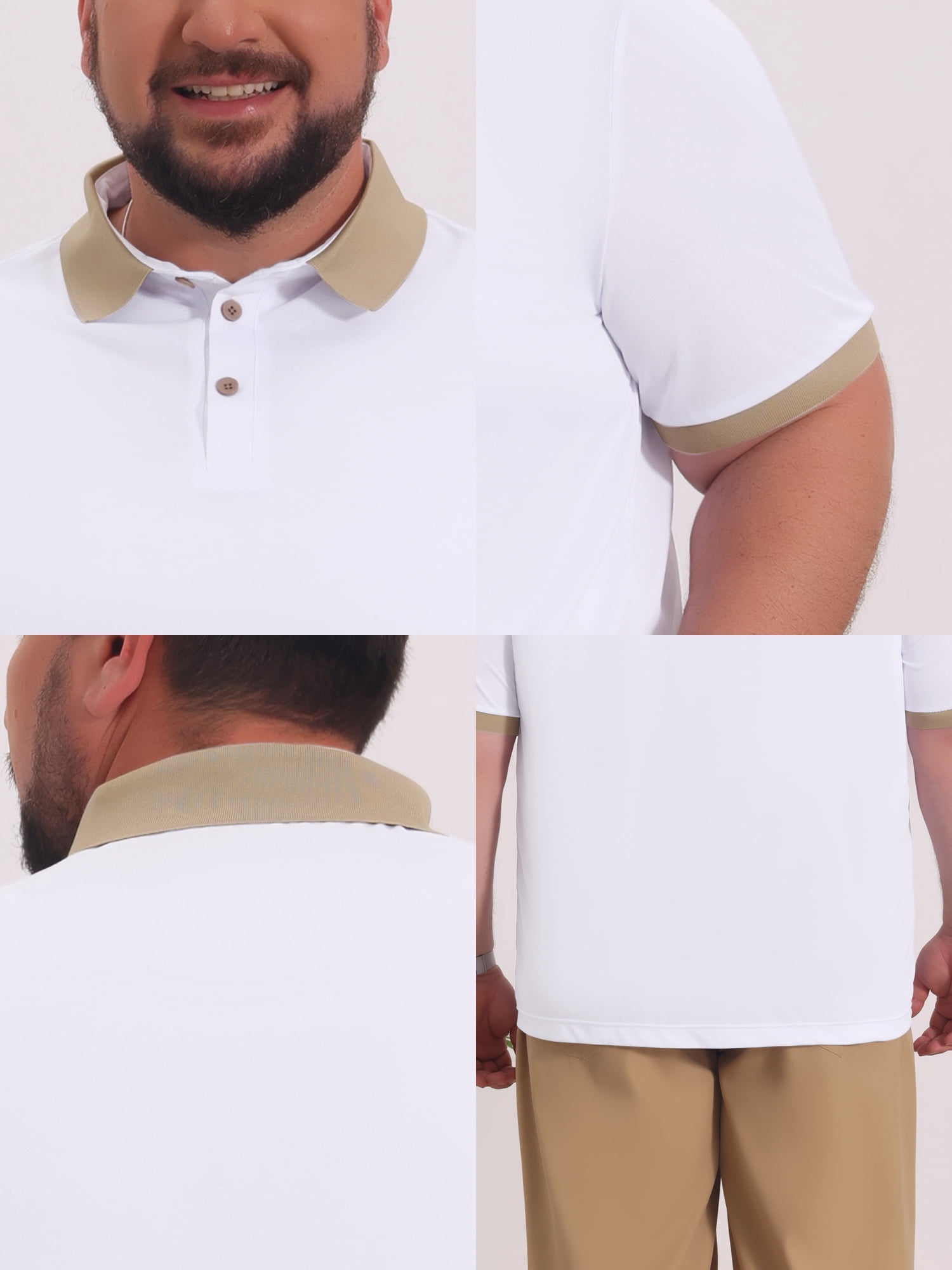 DARING DIVA Men's Contrast Collar Short Sleeves Breathable Polo Shirts 3XL White
