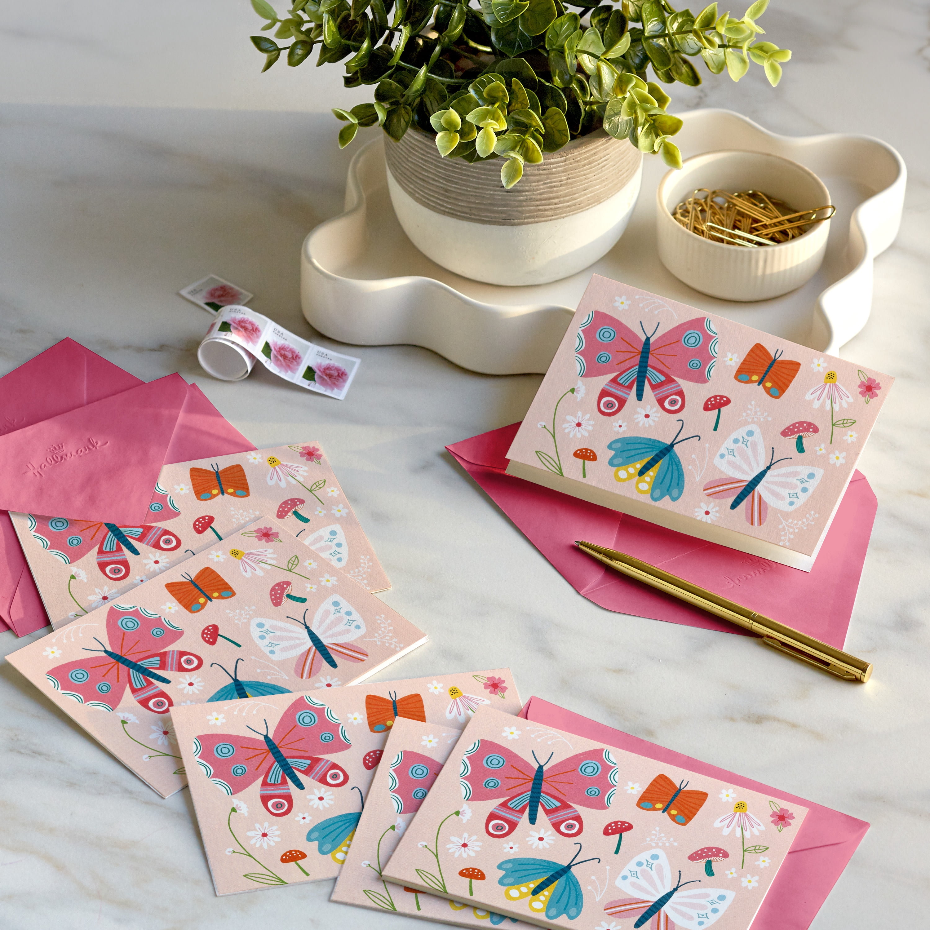 Hallmark Blank Notes (Pink Butterflies), 20 Count