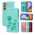 thumbnail image 1 of Galaxy S22 Wallet Case, 3D Emboss Rose Flower PU Leather Case Card Slots Flip Folio Kickstand Soft TPU Protective Women Cover for Samsung Galaxy S22 5G 6.1 inch 2022,Green, 1 of 7