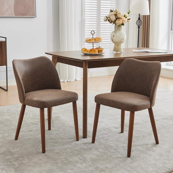 Set of 2 Modern Upholstered Dining Chairs with Wingback, Linen Fabric, Thick Padded Cushions & Sturdy Wood Legs for Living Room