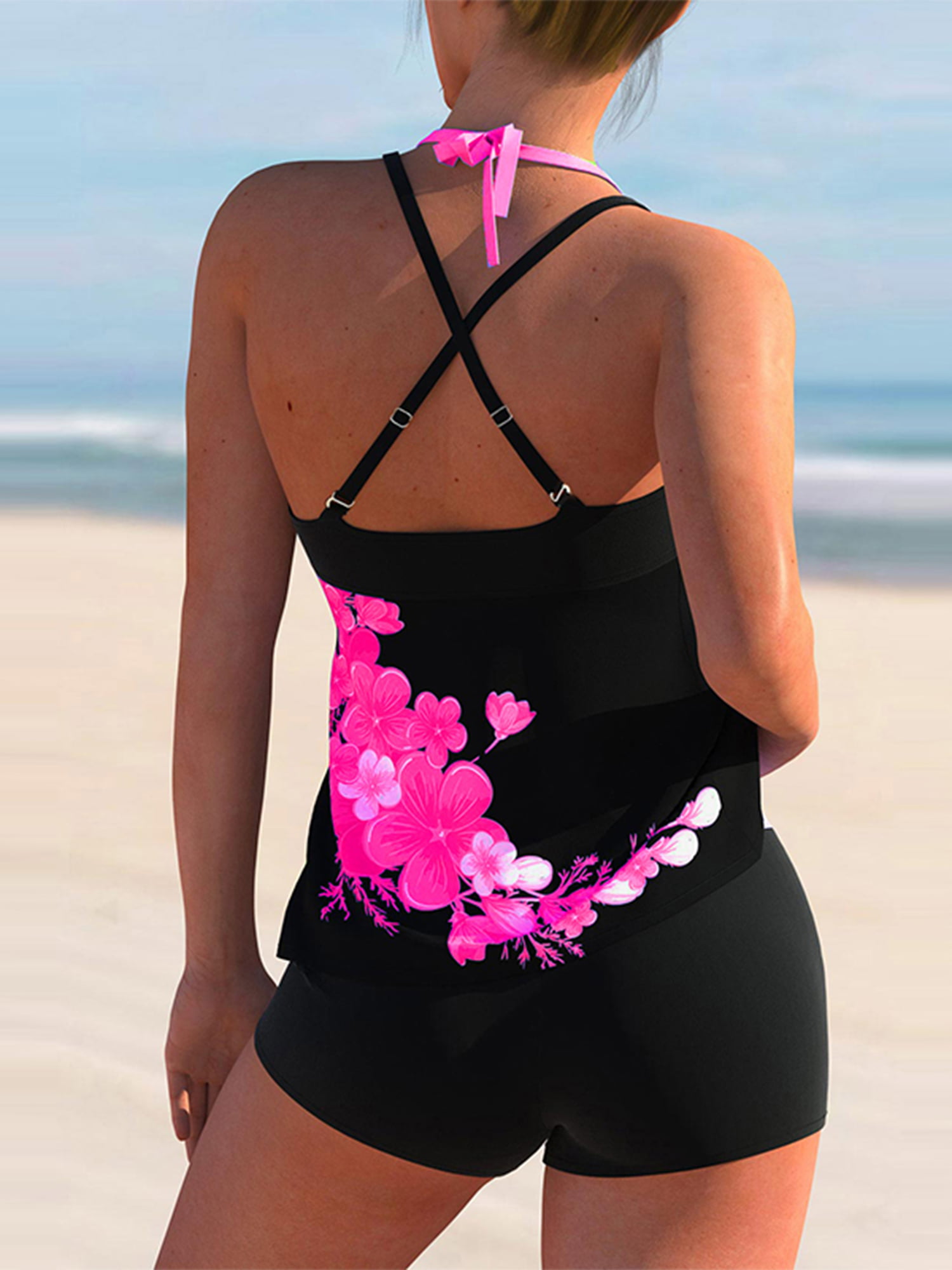 Swim, Nwot Two Piece Tankini Built In Bra Floral Waist Tie Swimsuit Bikini
