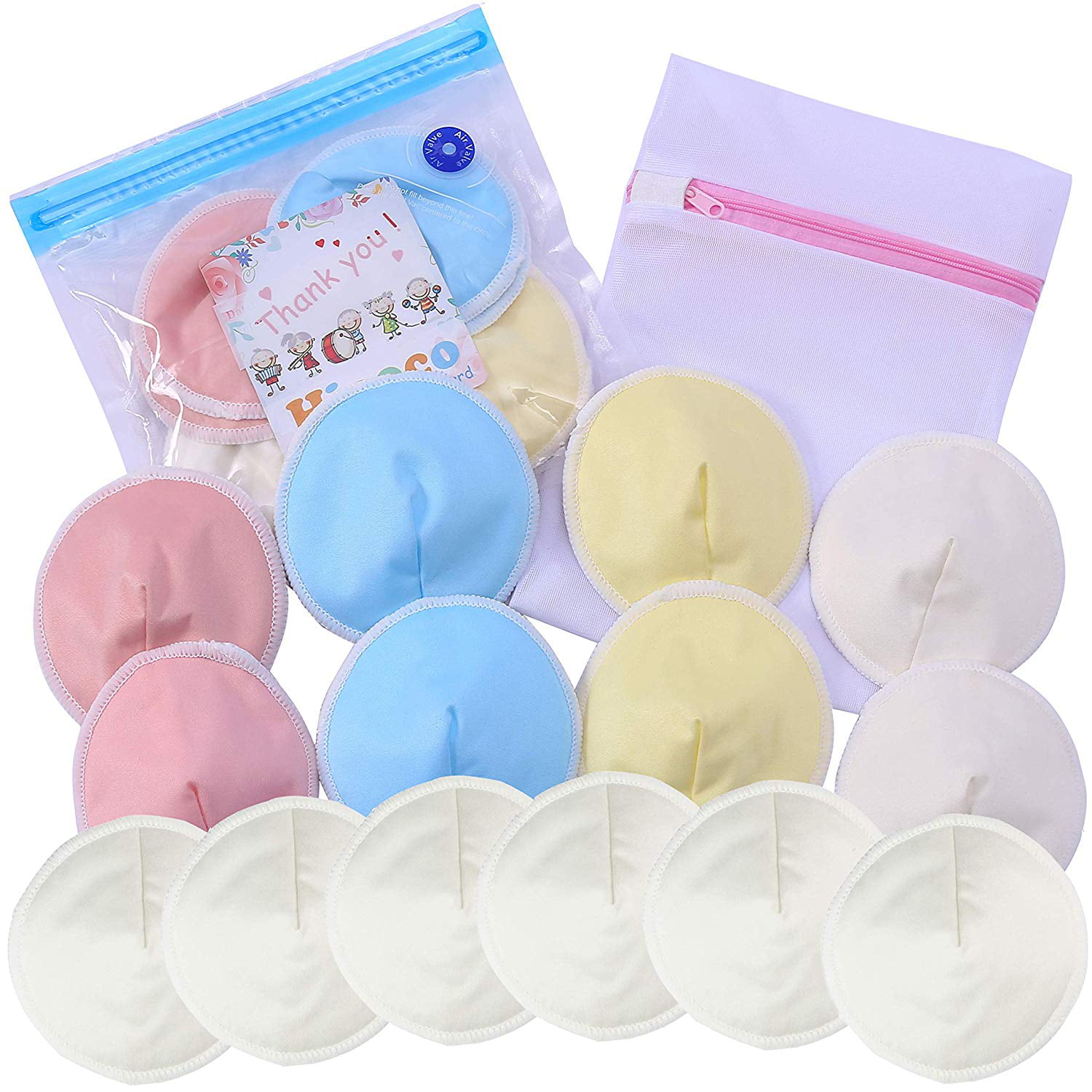 Family of Five Multi Use Reusable Bamboo Nursing Pads Pads for baby 16 Pack Bamboo Makeup Remover Pads Bamboo Velour Washable Breast Pads
