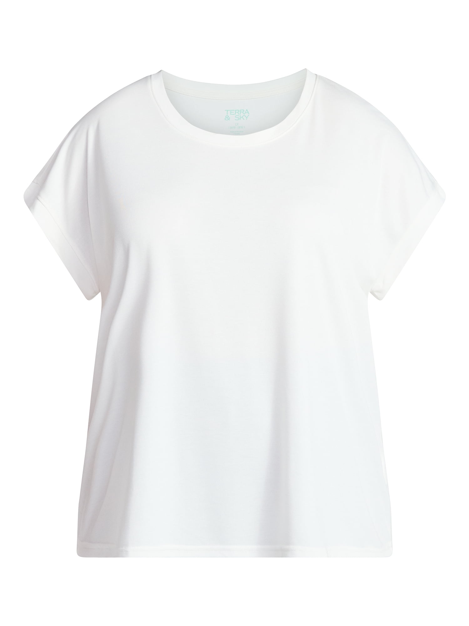 Terra & Sky Women’s Plus Scoop Neck Tunic Tee with Short Sleeves, Sizes 0X-5X