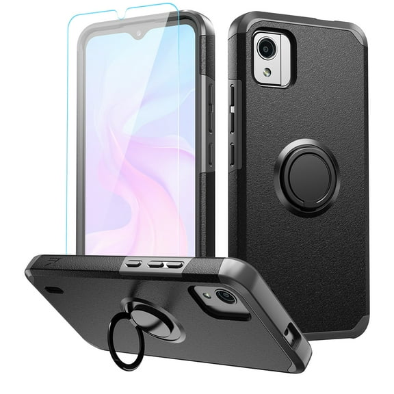 Designed for T-Mobile Revvl 7 5G Kickstand Hybrid with 360° Rotate Ring Stand Magnetic Hard PC TPU Shockproof   Screen Protectror Phone Case Cover [Black]