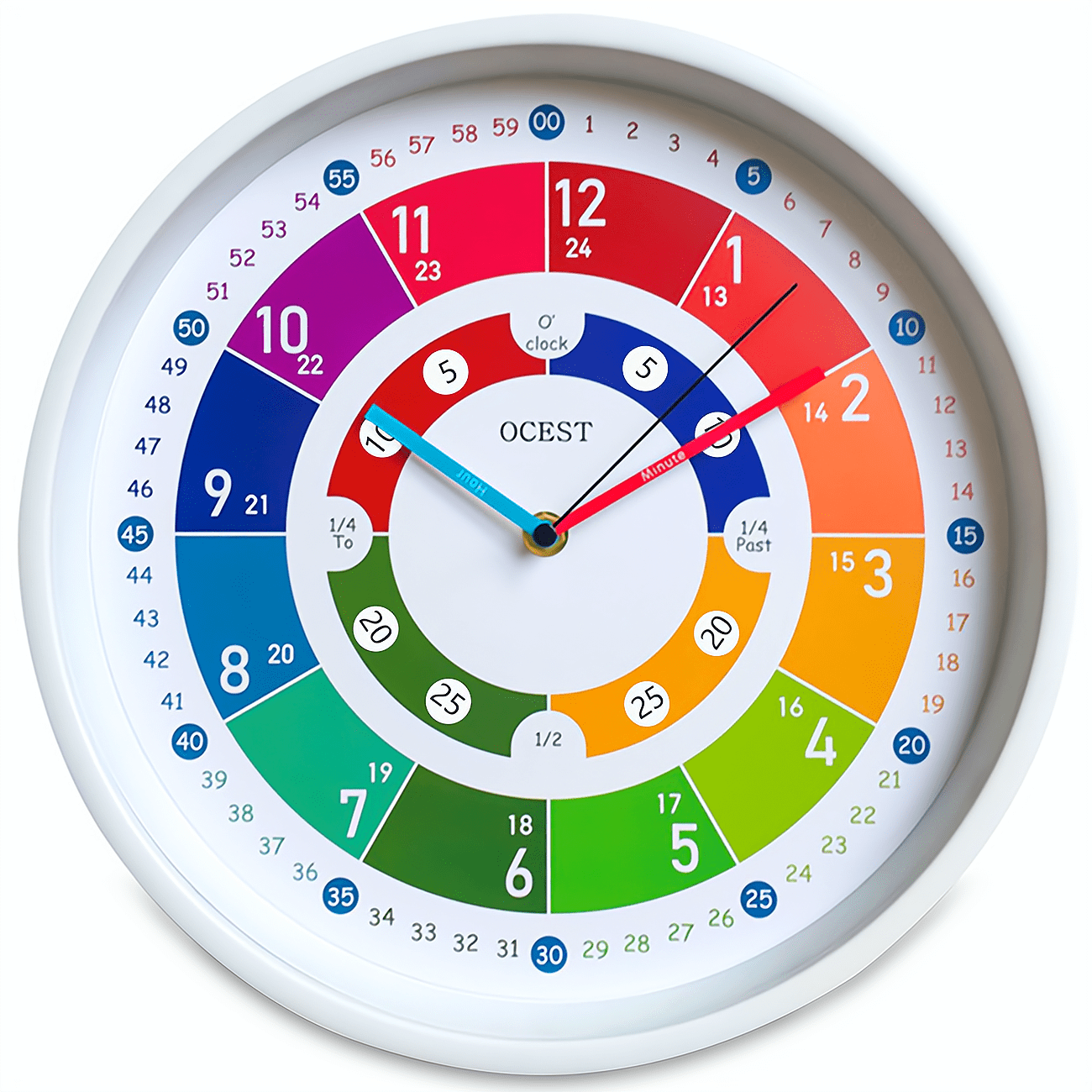 Children Educational Learn to Tell The Time Wall Analogue Clock 