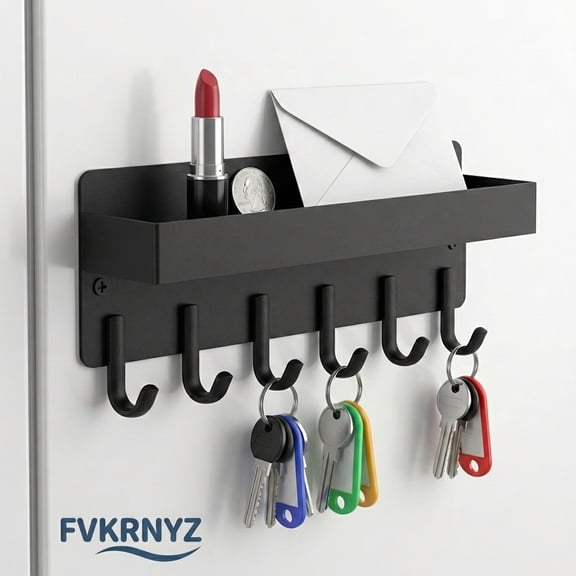 Xdziklosj Magnetic Key Holder Wall Mount, Hanging Metal Key Hooks, 9.6 inch Keys Hanger Rack with Shelf, Black