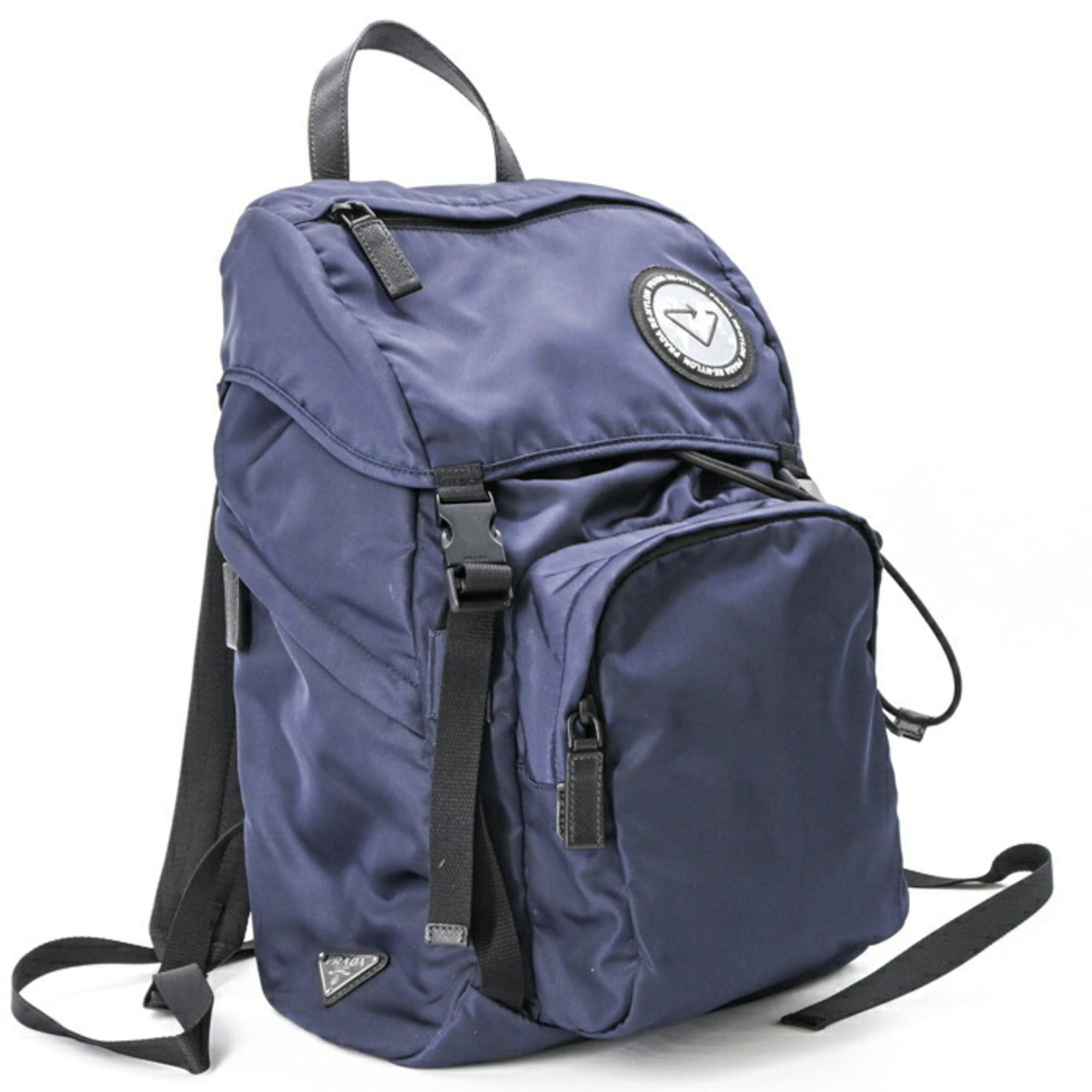 Pre-Owned PRADA Re-Nylon Backpack in Navy with Saffiano 