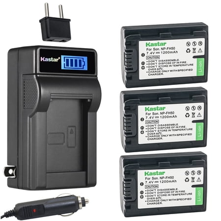Kastar 3-Pack NP-FH50 Battery and LCD AC Charger Compatible with Sony DCR-HC42 DCR-HC44 DCR-HC45 DCR-HC46 DCR-HC47 DCR-HC48 DCR-HC50 DCR-HC51 DCR-HC52 DCR-HC53 DCR-HC54 DCR-HC62 DCR-HC65 Cameras