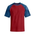 thumbnail image 3 of Dresfit Baseball Shirts Mens Short Sleeve Golf Shirts Patchwork Crewneck Denim Raglan Shirt Summer 2026 Oversized Washed Relaxed Fit Atheletic Basic Tees Deep Red S, 3 of 6