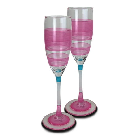 

Set of 2 Pink and Clear Retro Striped Wine Glasses 5.75 oz.