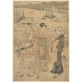 thumbnail image 2 of Toyokuni Utagawa 14x18 Black Ornate Wood Framed Double Matted Museum Art Print Titled - Three Women and Two Children by the Water (Ships in Background) (Late 18th Century - Early 19th C, 2 of 5
