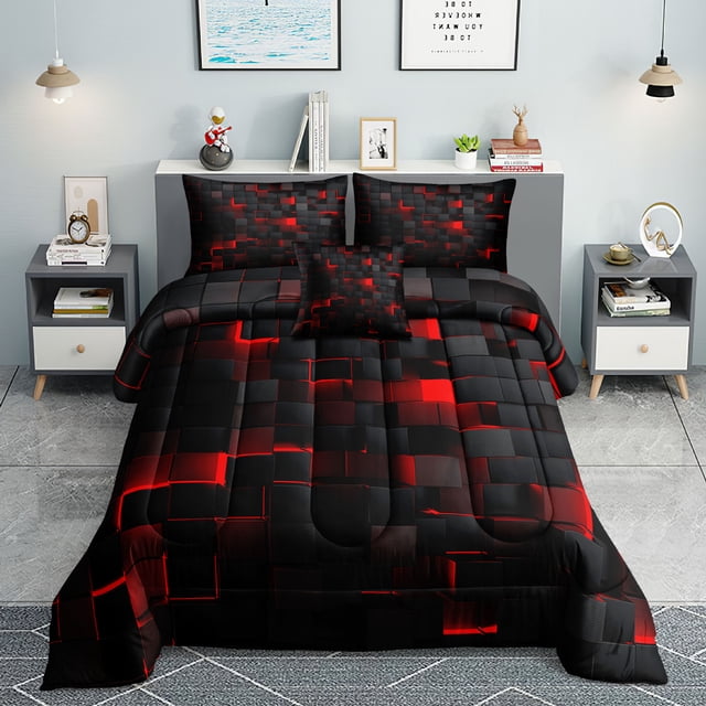 Lightweight Honeycomb 3-Piece Bedding Set For Teen Boys, Modern Bedding Quilt Set With Geometric Decor, Microfiber Lightweight