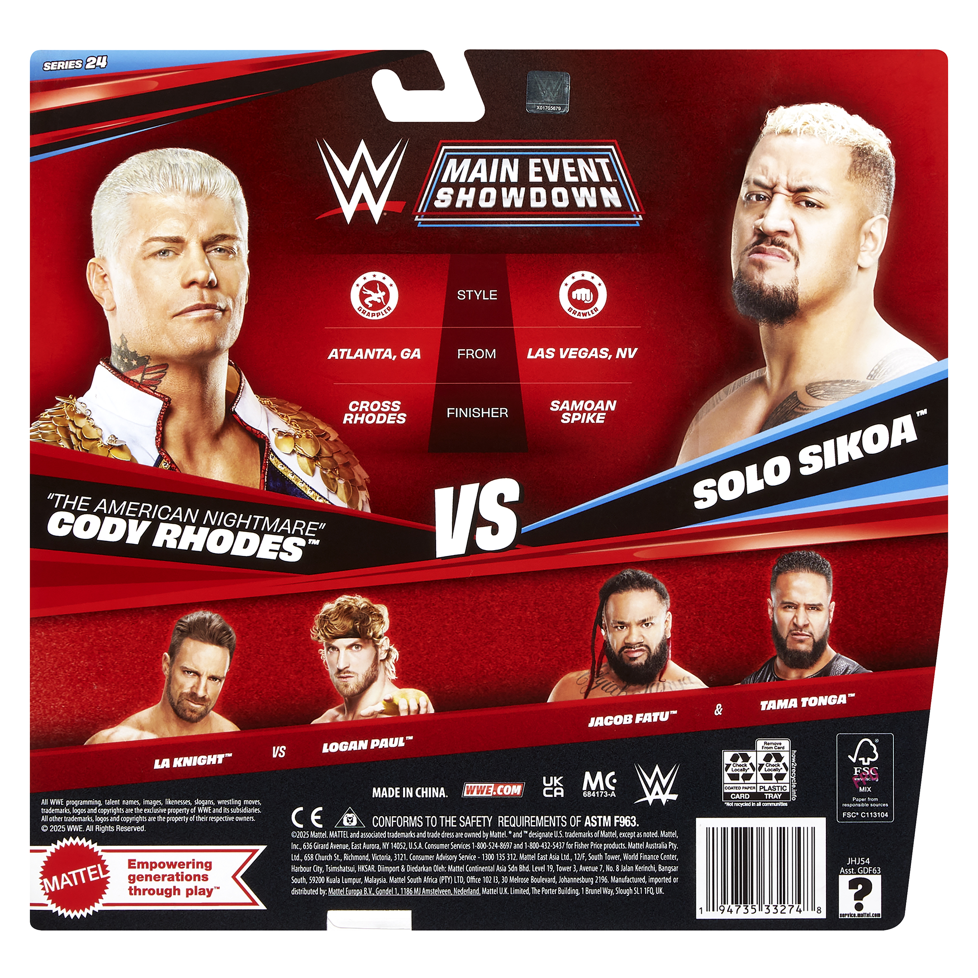 Cody Rhodes & Solo Sikoa - WWE Main Event 2-Packs 24 Mattel WWE Toy Wrestling Action Figures