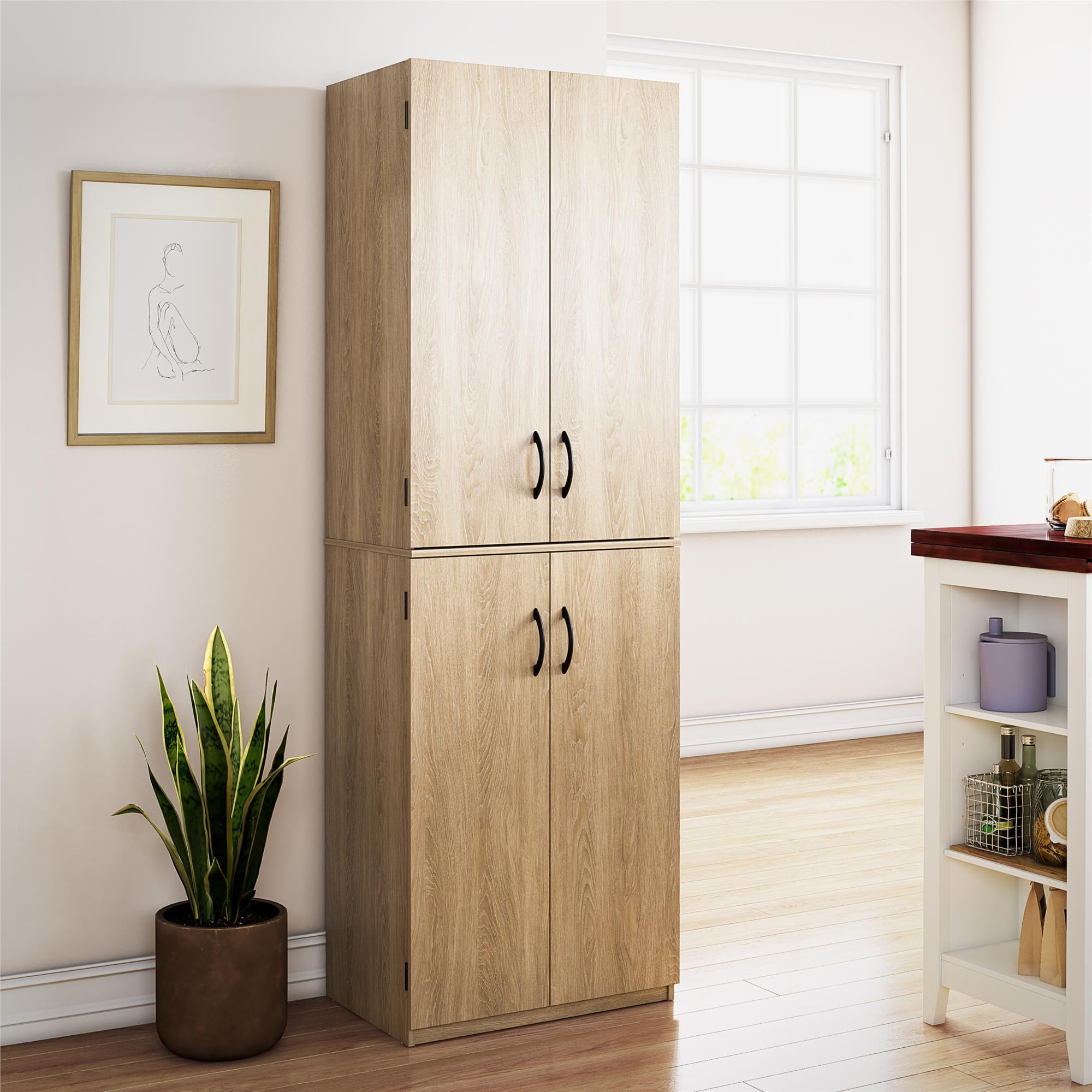Mainstays 72" 4-Door Storage Cabinet, Natural