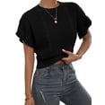 thumbnail image 2 of Gynyvoja Women'S Ruffled Short Sleeve Round Neck Knitted Top Pullovers Sweater Black XL, 2 of 8