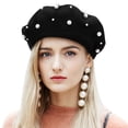 thumbnail image 1 of EeaseMX Mujer Boina perla Otoño Invierno Cashmere Lujo Trabajo pesado Boina Starry Beaded Pearl Rivet Lana Boina Tamaño libre, 1 of 8
