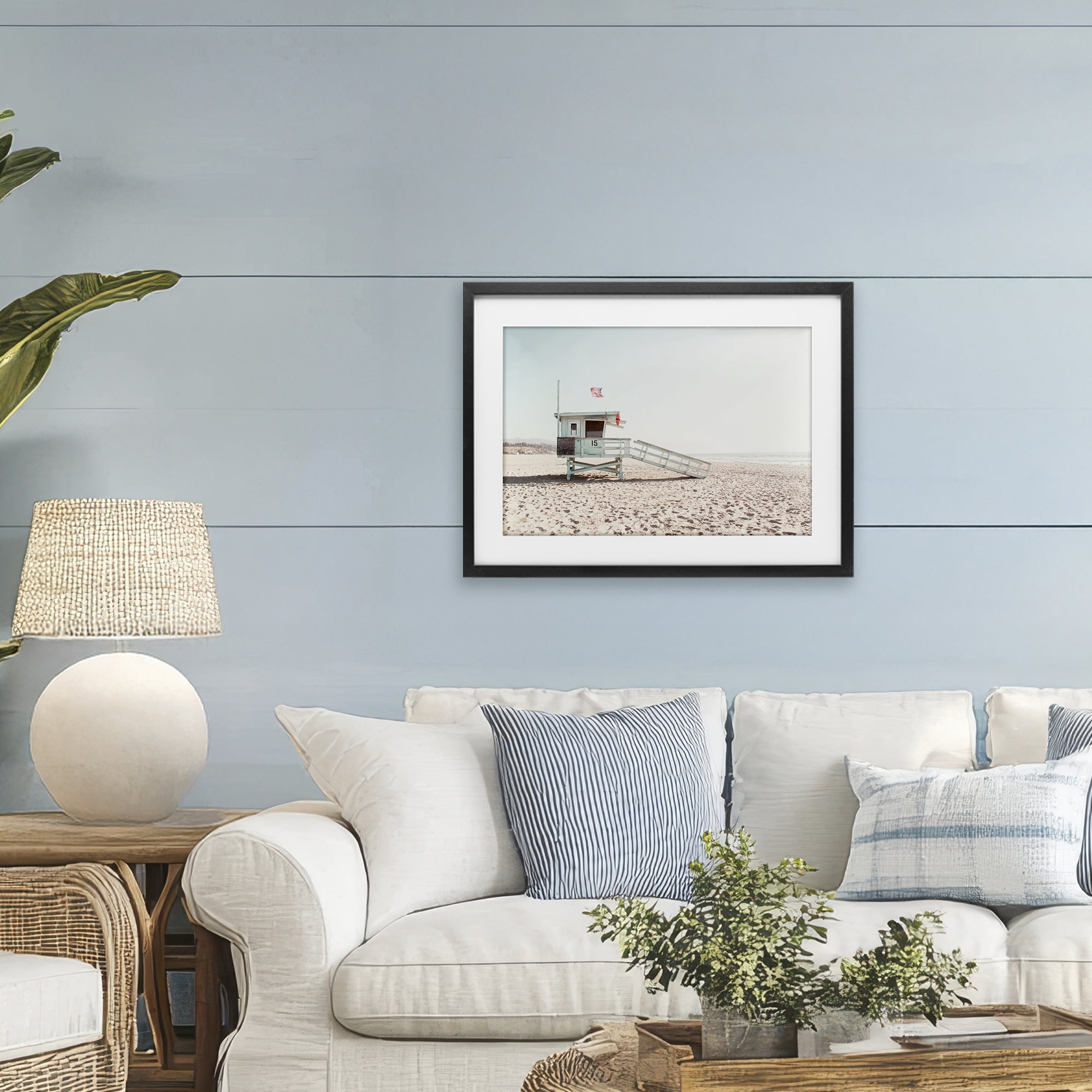 Lifeguard Hut Sunny Day Black Framed Print Under Glass, design by Sisi and Seb