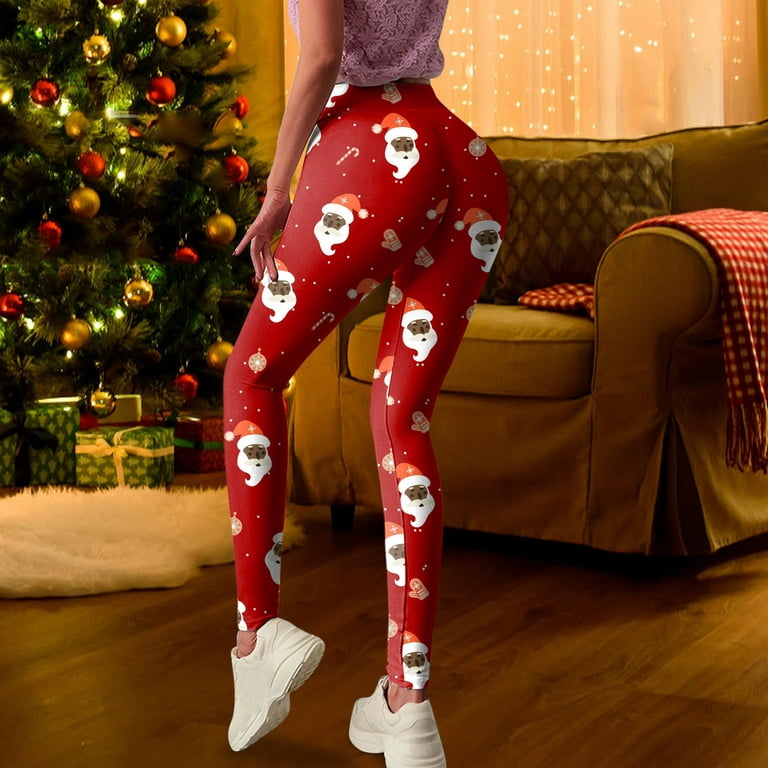 Women's Christmas Custom Christmas Santa Claus Snowman Party Leggings  Skinny Pants For Yoga Running Pilates Gym Yoga Pants Red L 