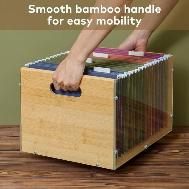 Letter/Legal Bamboo Acrylic File Box Organizer, Hanging File