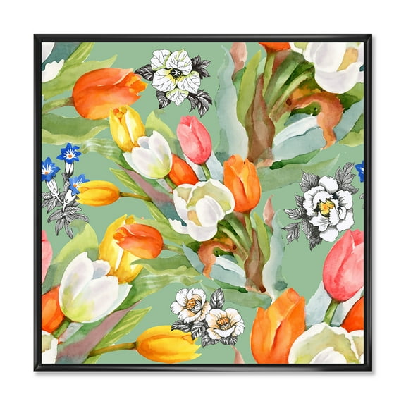 Designart 'Blooming Orange and White Tulips II' Traditional Framed Canvas Wall Art Print