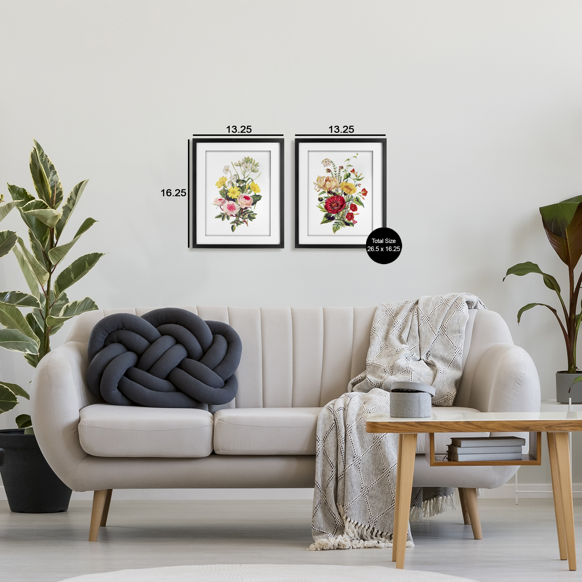 Mixed Flower Bushels 2 Piece Black Framed Print Under Glass Set, design by Lettered and Lined