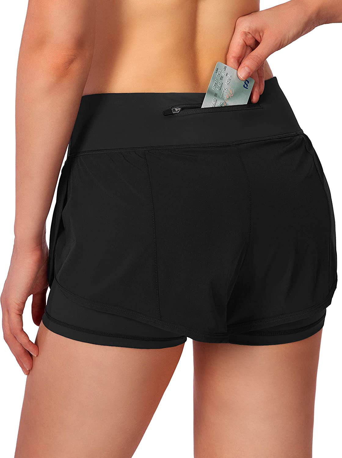 Women’s 2 in 1 Running Shorts Workout Athletic Gym Yoga Shorts for Women with Phone Pockets 