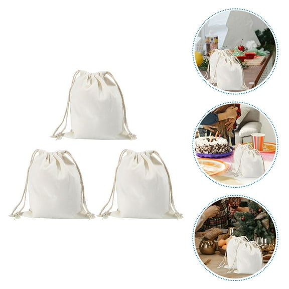 CTIRCHIU 3Pcs Small Drawstring Pouch Beige Cotton Cloth for Daily Use