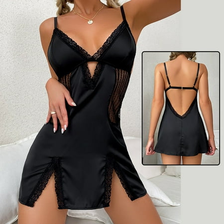 

Idoravan Lingerie Set for Women Clearance Short Skirt Pajamas Pajamas with Open Back Lace Lace Neck Suspender Funny Pajamas