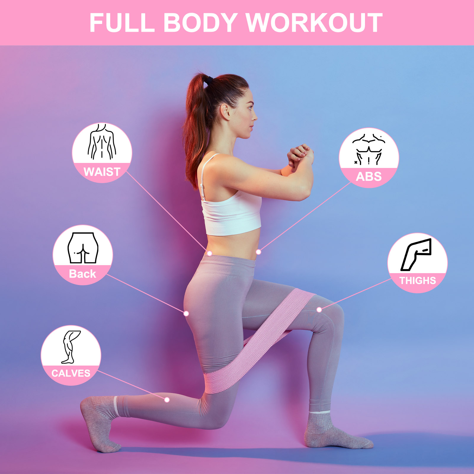 12Pcs Fabric Resistance Bands Booty Workout Bands Exercise Fitness Elastic Band for Women Men, Pink