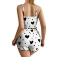 thumbnail image 2 of Gustave Summer Pajama Sets for Women 2 Piece Pjs Ruffle Cami Tops and Shorts Cute Heart Print Camisole Lounge Set Sleepwear Nightwear, Black, M, 2 of 7
