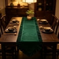 thumbnail image 5 of Doghiosgha Satin Ruffle Table Runner Wedding Bridal Shower Birthday Dinner Table Decor, 11.8x47.2 Inch, Green, 5 of 6