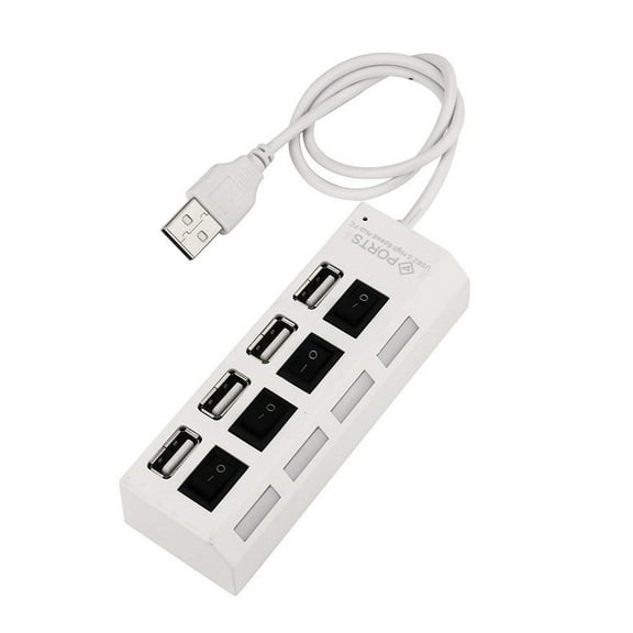 4 Ports USB 2.0 High Speed Power ON/OFF Switch Hub Adapter for Computer Laptop,White
