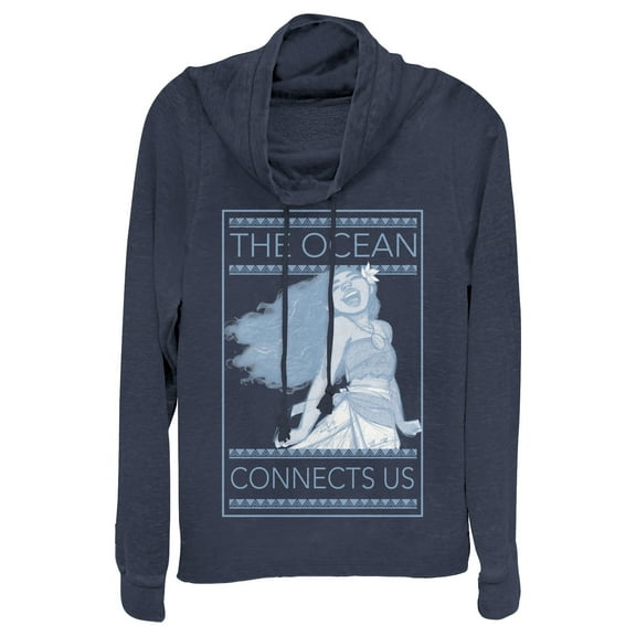Junior's Moana Ocean Connects Us Box  Cowl Neck Sweatshirt