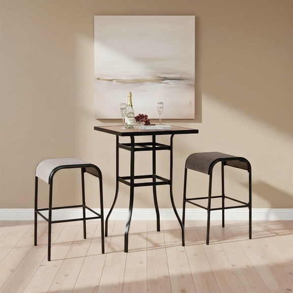 Topcobe Set of 2/4 Patio Metal Bar Stools with Curved Fabric Seat, Outdoor Patio Furniture for Garden Backyard Pool Deck-Set of 4