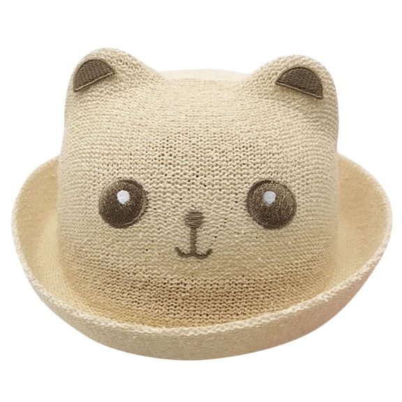 Baby Sunhat Outdoor Kids Summer Straw Hat Cartoon Cat Bucket Beach Sun Hat For Girls Boys Leisure Outwear