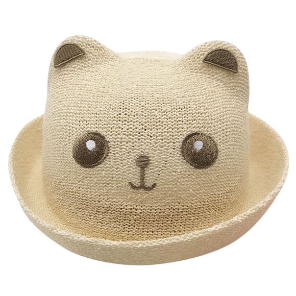 Kids Summer Straw Hat for Kids Cartoon Cat Bucket Beach Sun Hat Boys Girls Sun for Outdoor Play