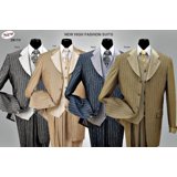 Mens Pinestripe Fashion Suit with Contrast Collar Cuffs and Vest Navy main image 1