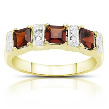 Dolce Giavonna Gold Over Sterling Silver Garnet and Diamond Accent 3-stone Ring Garnet, Size 7