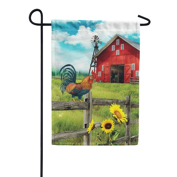 America Forever Red Barn Rooster Summer Sunflower Garden Flag 12.5 x 18 inches Agriculture Farm Chicken Pasture Double Sided Country Life Seasonal Yard Outdoor Decorative Rustic Cock Garden Flag