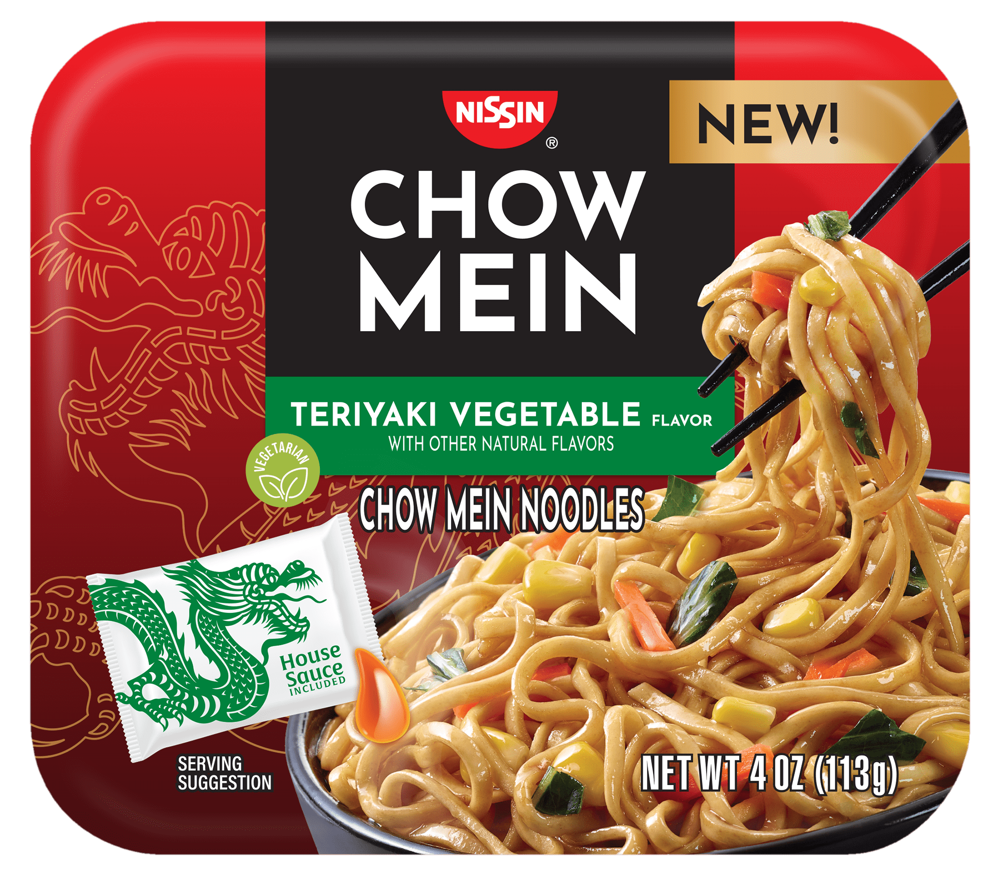Nissin Foods Chow Mein Instant Noodles, Teriyaki Vegetable Flavor