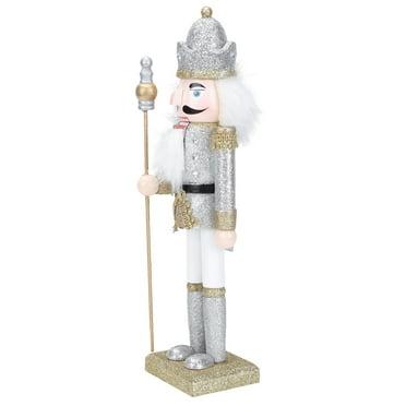 Nutcracker Christmas Wooden Nutcracker Figures for Christmas Decor- Glittered Silver Decor Nutcrackers Ornament for Party Home Tables